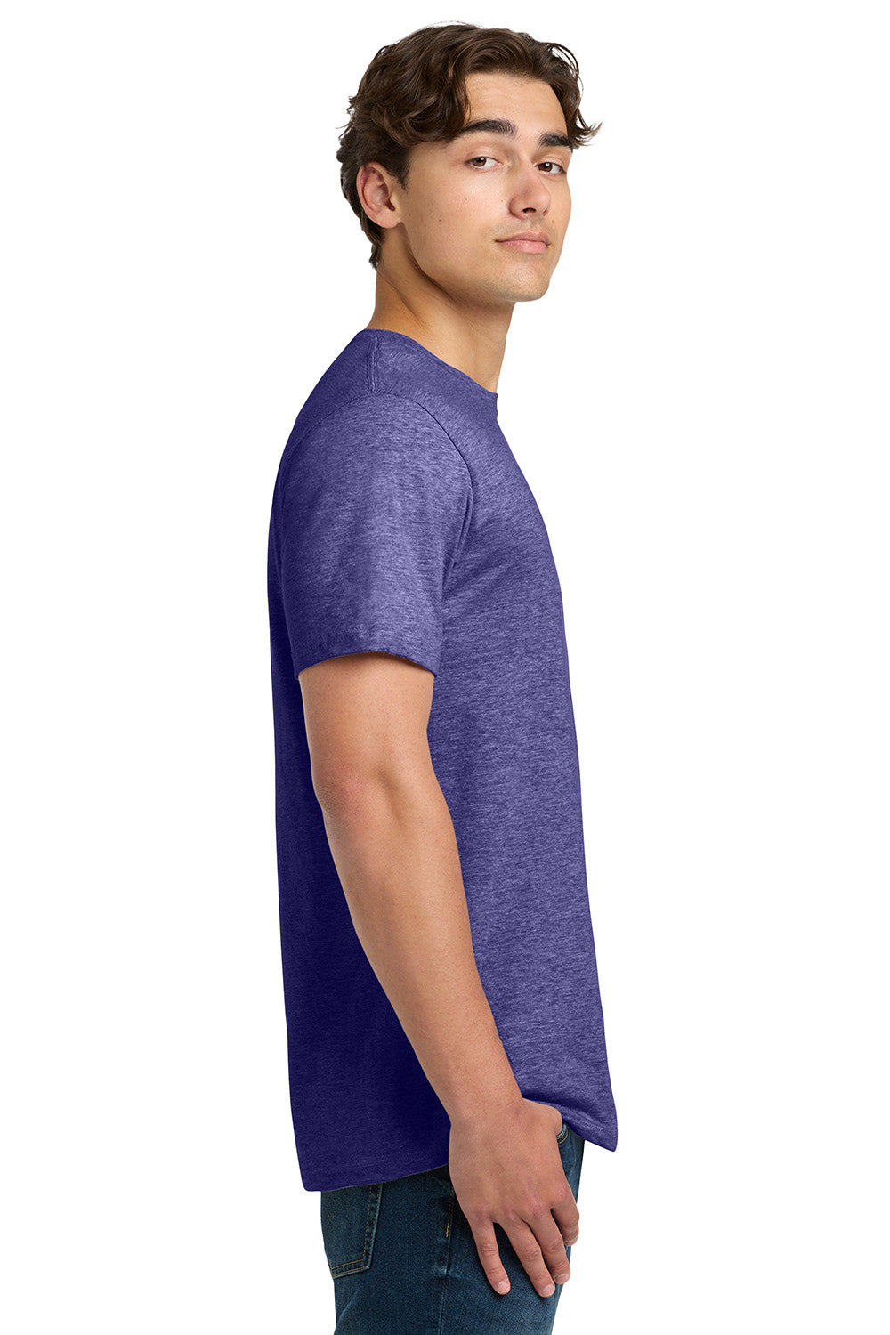 Gildan 64000/G640 Mens Softstyle Short Sleeve Crewneck T-Shirt Heather Purple Model Side