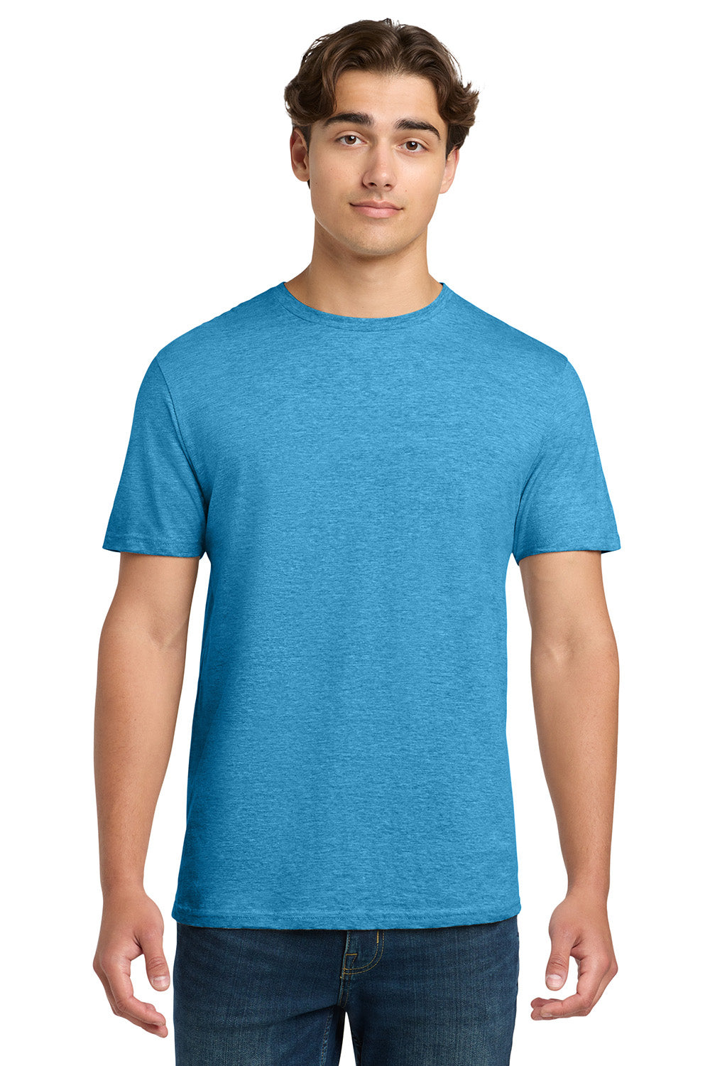 Gildan 64000/G640 Mens Softstyle Short Sleeve Crewneck T-Shirt Heather Sapphire Blue Model Front