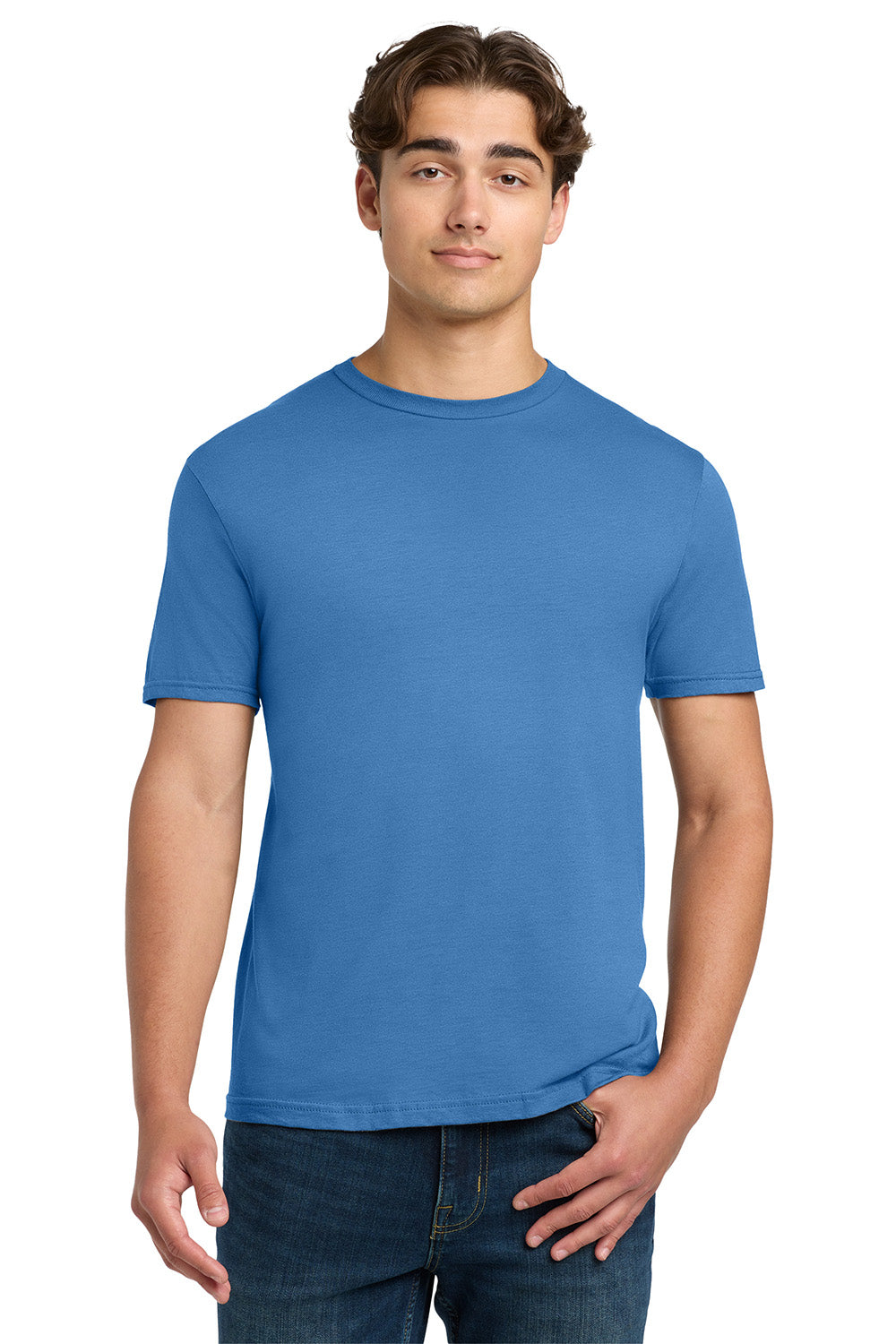 Gildan 64000/G640 Mens Softstyle Short Sleeve Crewneck T-Shirt Iris Blue Model Front