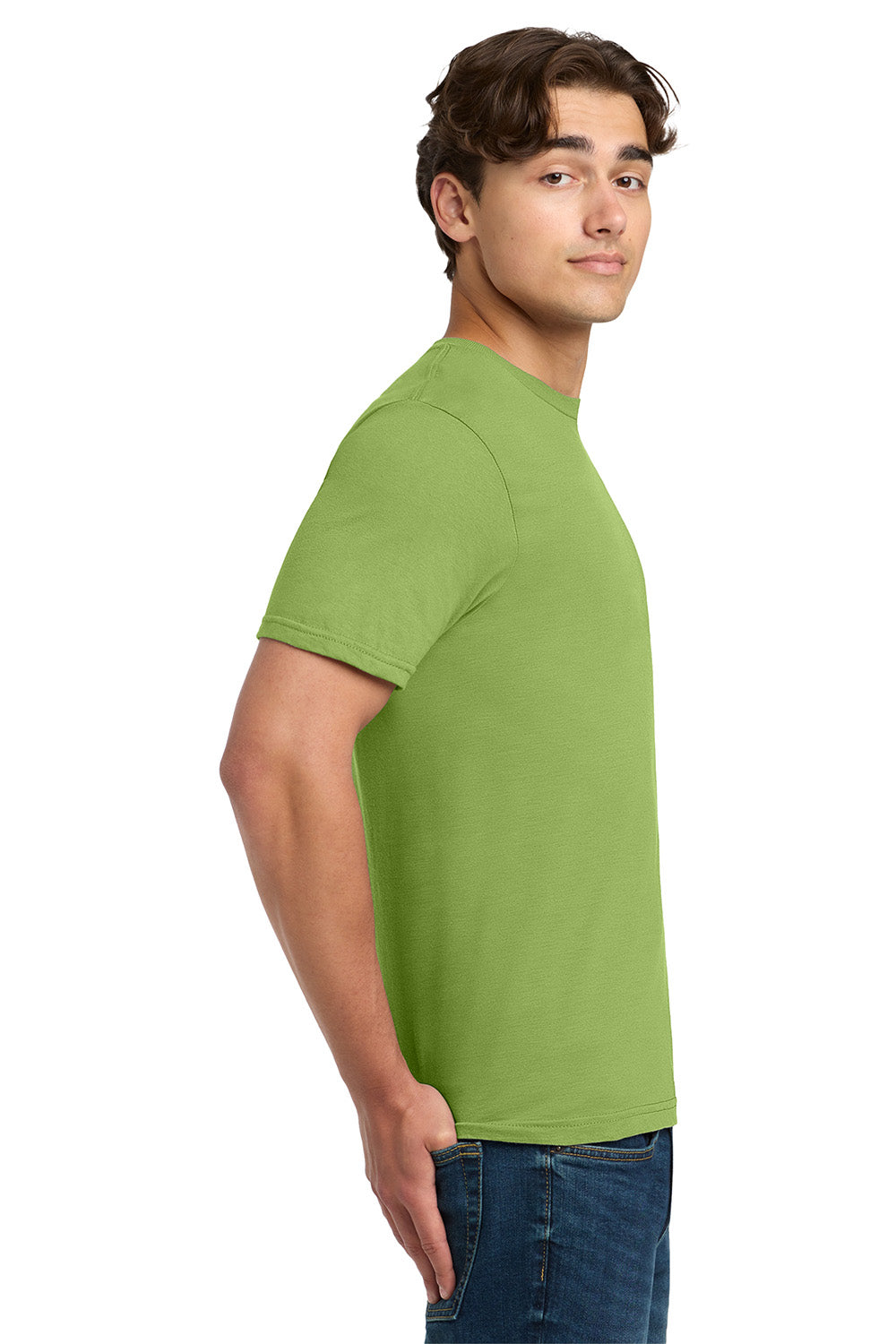 Gildan 64000/G640 Mens Softstyle Short Sleeve Crewneck T-Shirt Kiwi Green Model Side