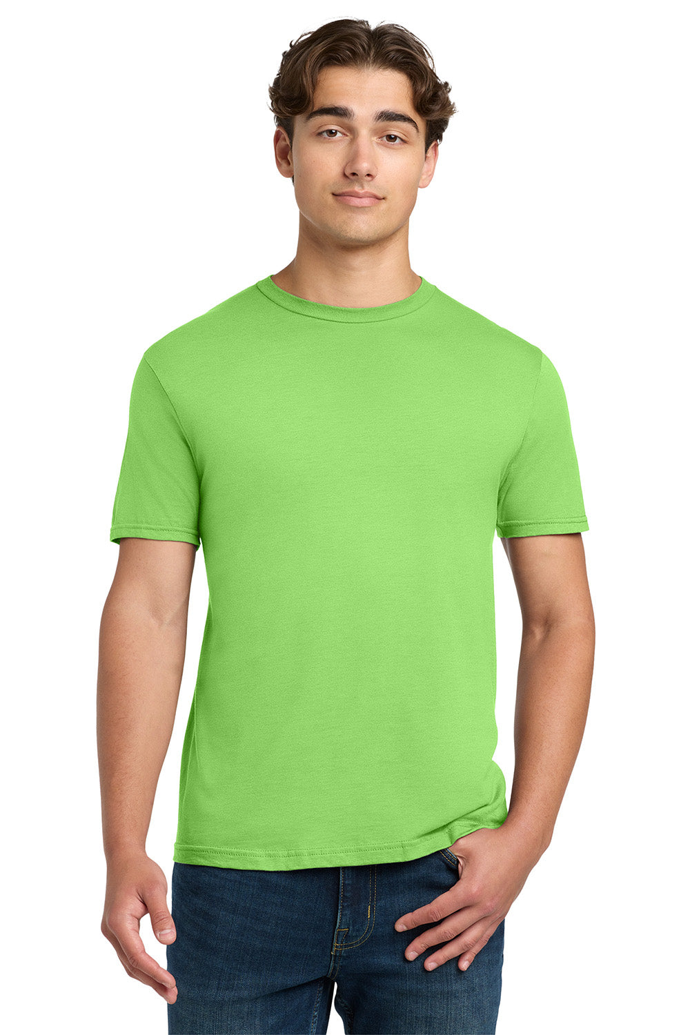 Gildan 64000/G640 Mens Softstyle Short Sleeve Crewneck T-Shirt Lime Green Model Front