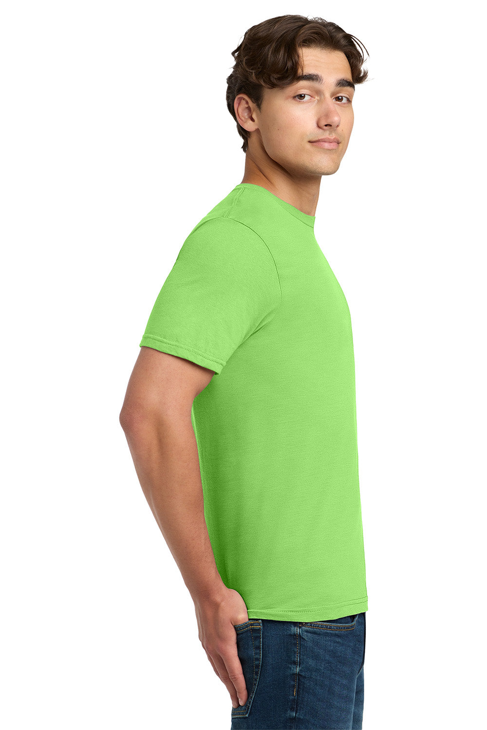 Gildan 64000/G640 Mens Softstyle Short Sleeve Crewneck T-Shirt Lime Green Model Side