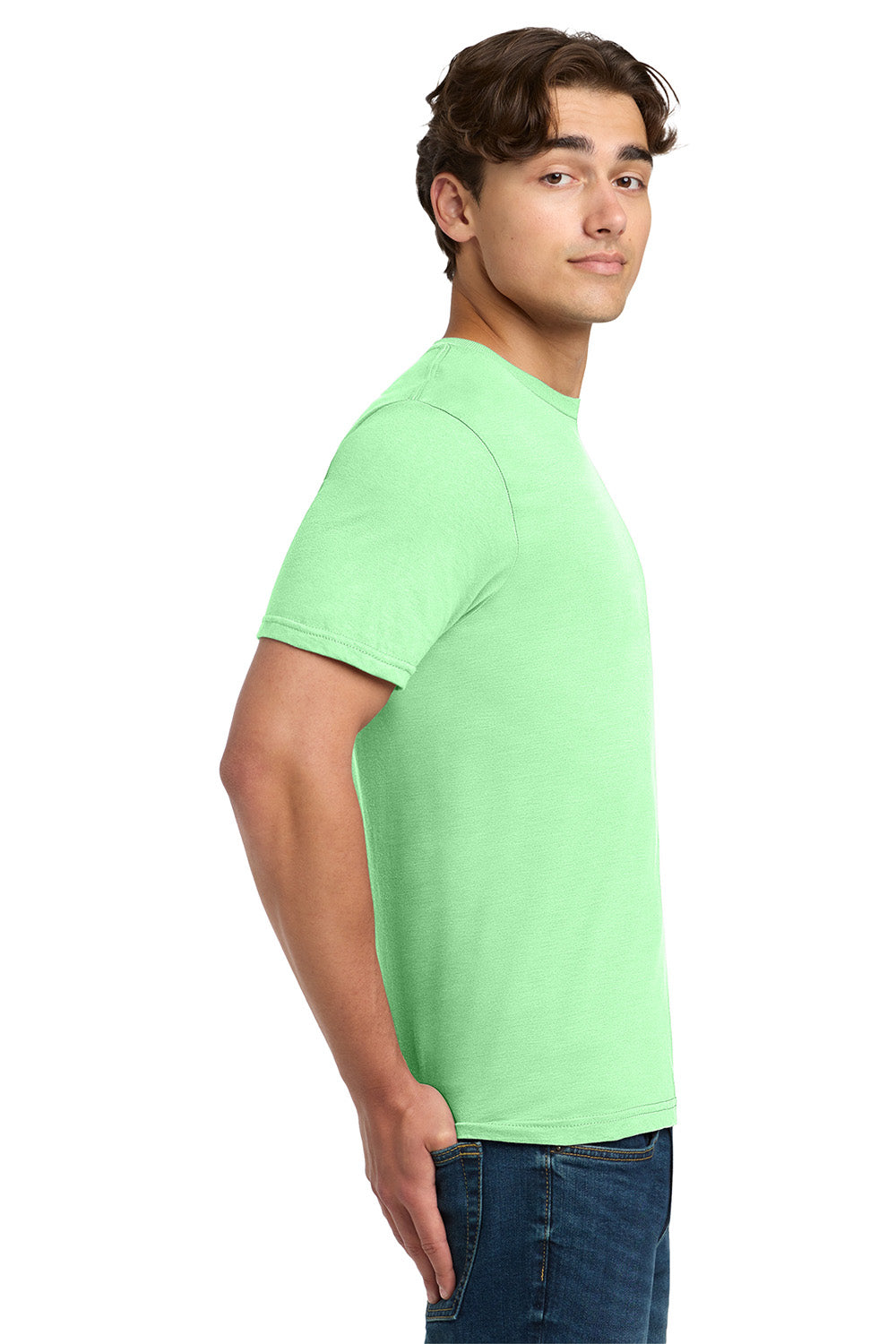 Gildan 64000/G640 Mens Softstyle Short Sleeve Crewneck T-Shirt Mint Green Model Side