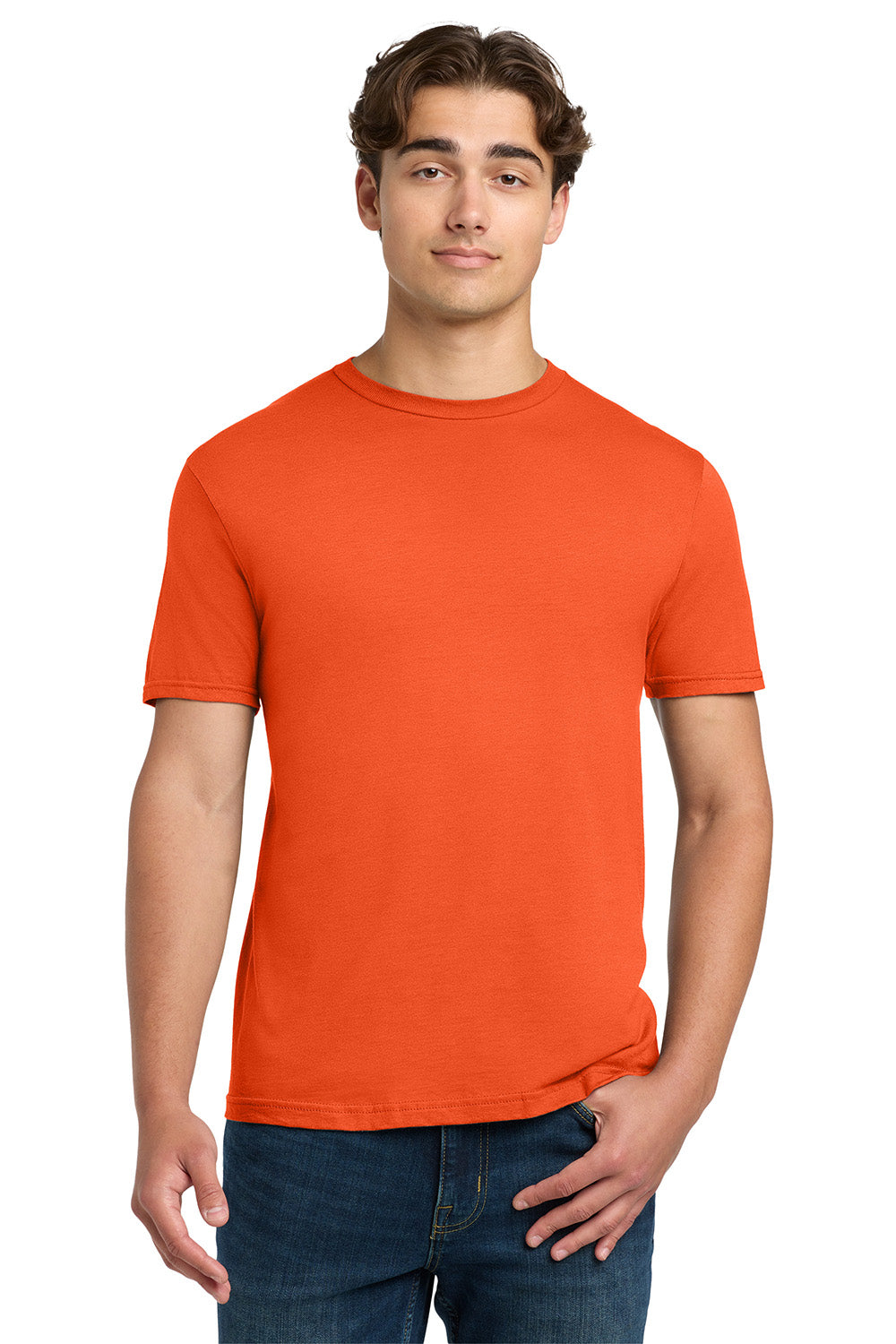 Gildan 64000/G640 Mens Softstyle Short Sleeve Crewneck T-Shirt Orange Model Front