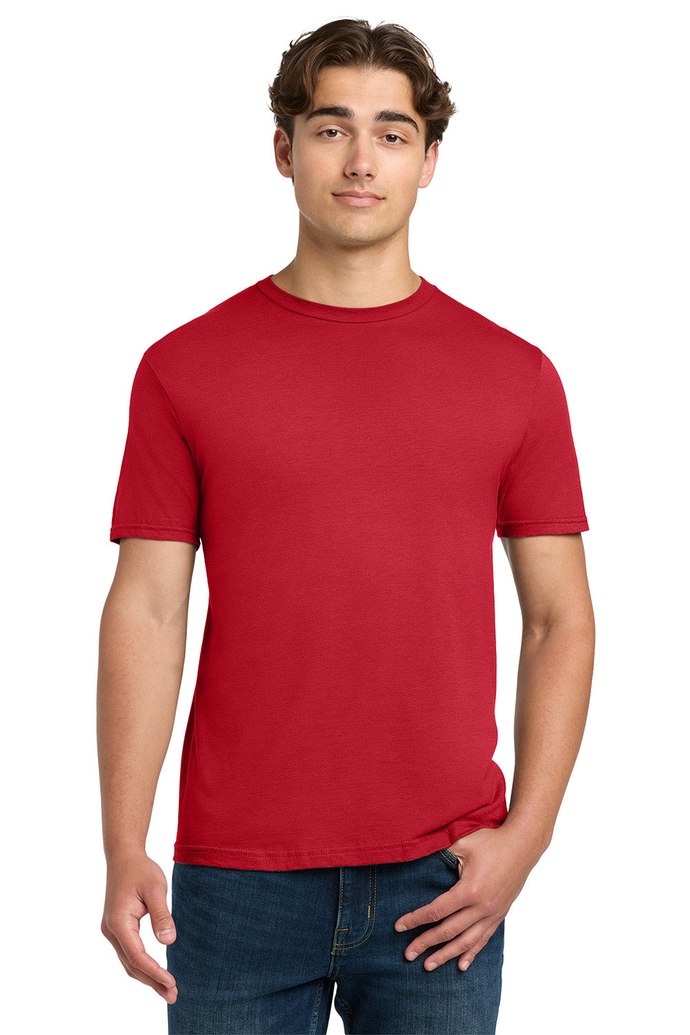 Gildan 64000/G640 Mens Softstyle Short Sleeve Crewneck T-Shirt Red Model Front