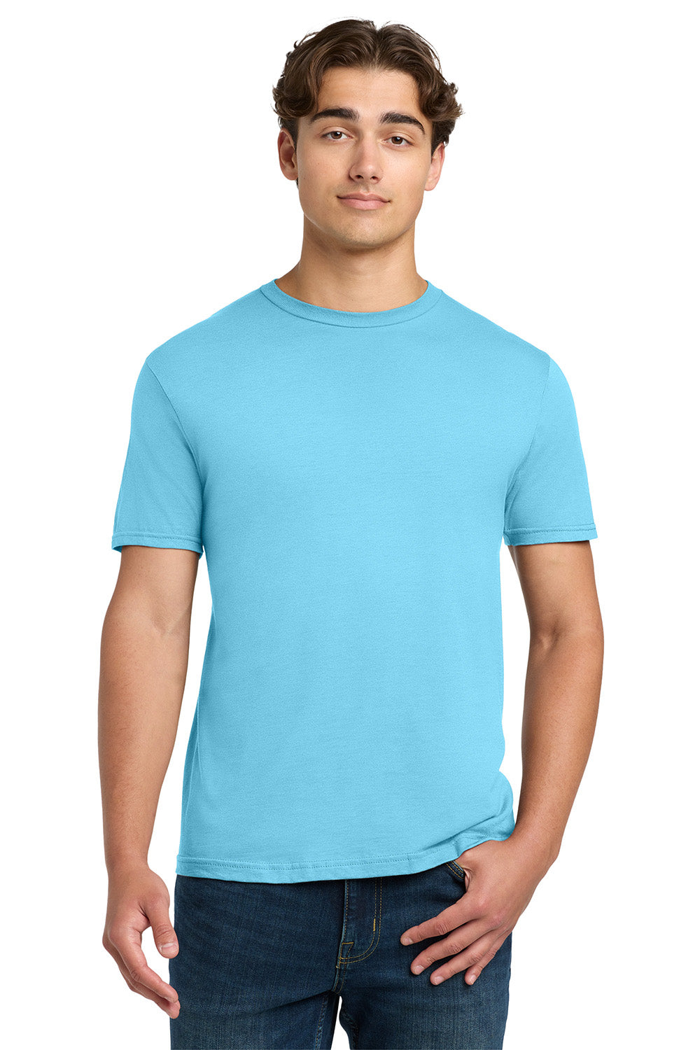 Gildan 64000/G640 Mens Softstyle Short Sleeve Crewneck T-Shirt Sky Blue Model Front