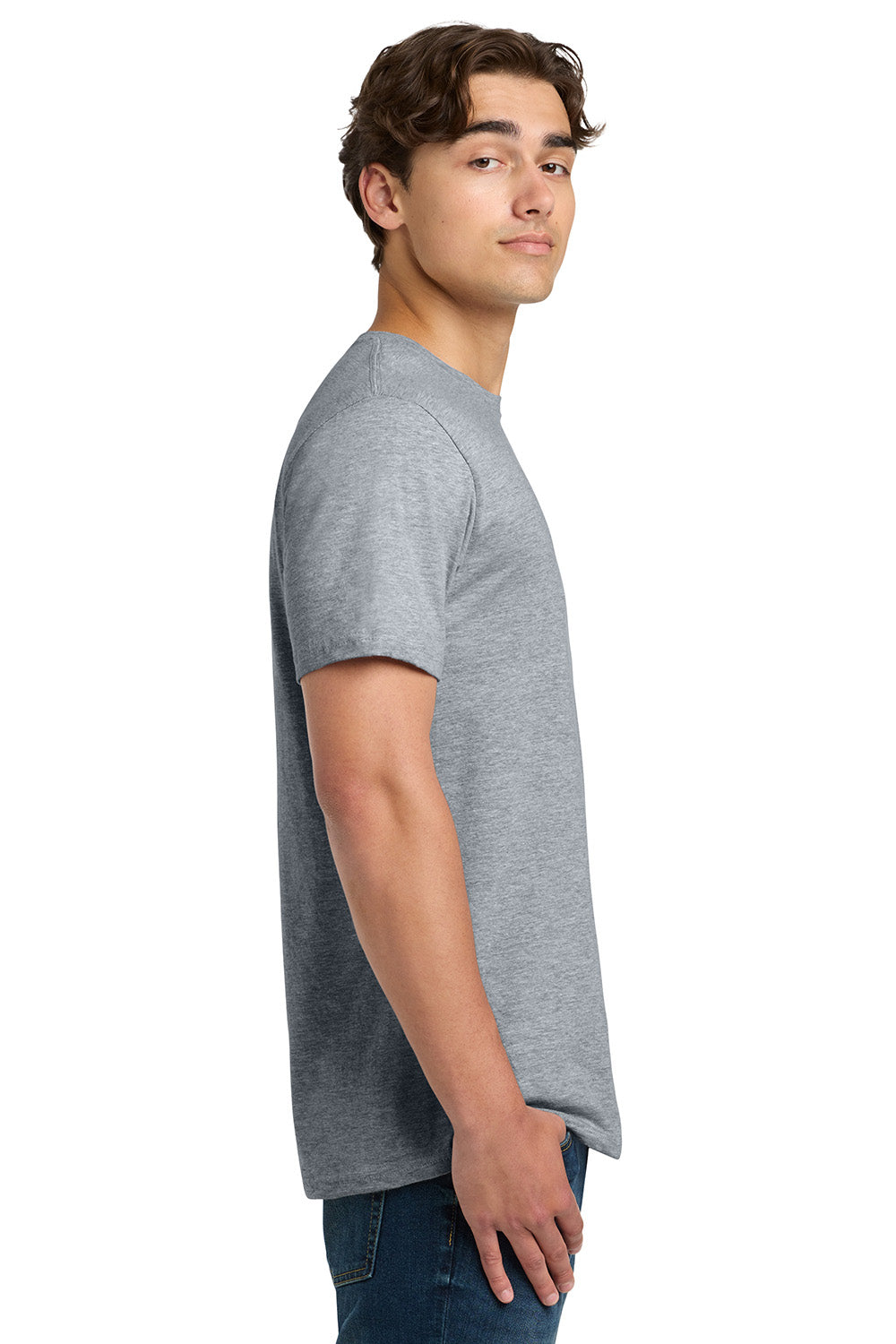 Gildan 64000/G640 Mens Softstyle Short Sleeve Crewneck T-Shirt Sport Grey Model Side