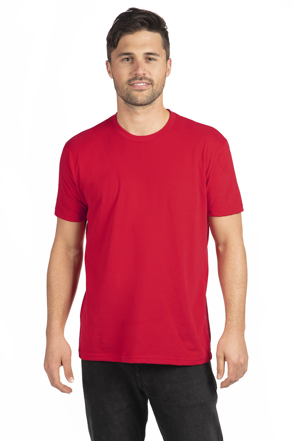 Next Level NL6410/6410 Mens Sueded Jersey Short Sleeve Crewneck T-Shirt Red Model Front