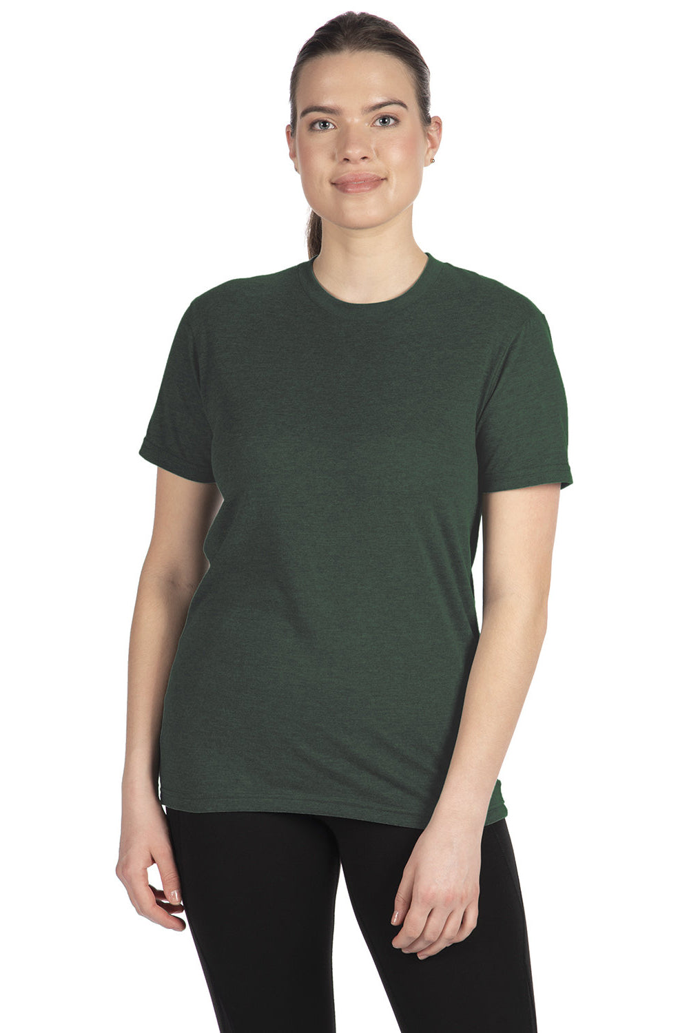 Next Level NL6410/6410 Mens Sueded Jersey Short Sleeve Crewneck T-Shirt Heather Forest Green Model Front