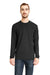 Next Level 6411 Mens Sueded Jersey Long Sleeve Crewneck T-Shirt Heather Charcoal Grey Model Front