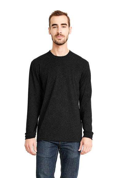 Next Level 6411 Mens Sueded Jersey Long Sleeve Crewneck T-Shirt Black Model Front