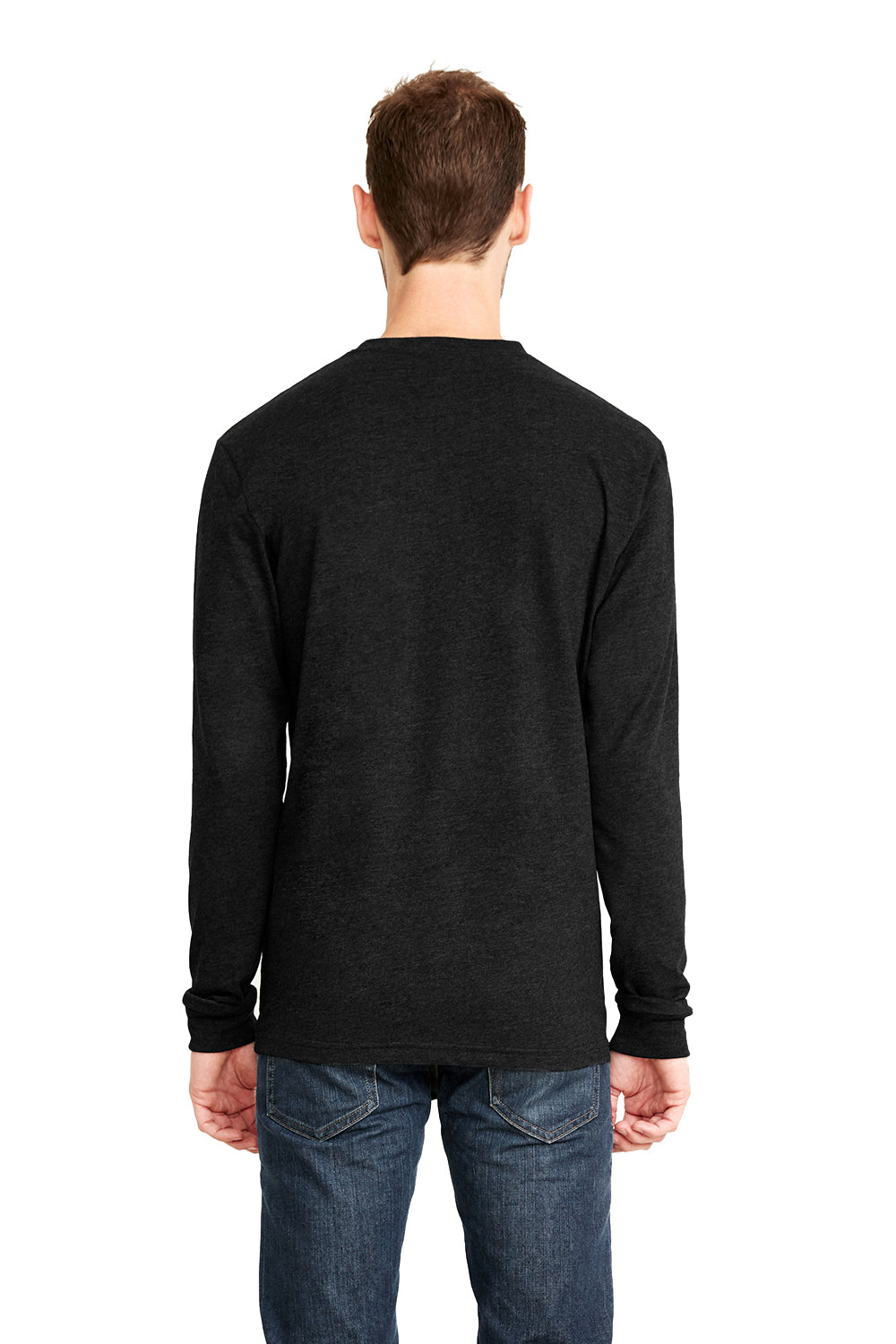 Next Level 6411 Mens Sueded Jersey Long Sleeve Crewneck T-Shirt Black Model Back