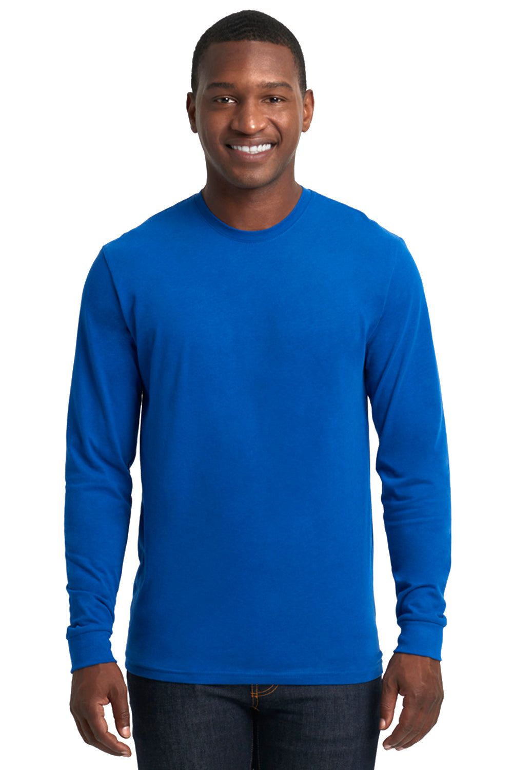 Next Level 6411 Mens Sueded Jersey Long Sleeve Crewneck T-Shirt Royal Blue Model Front