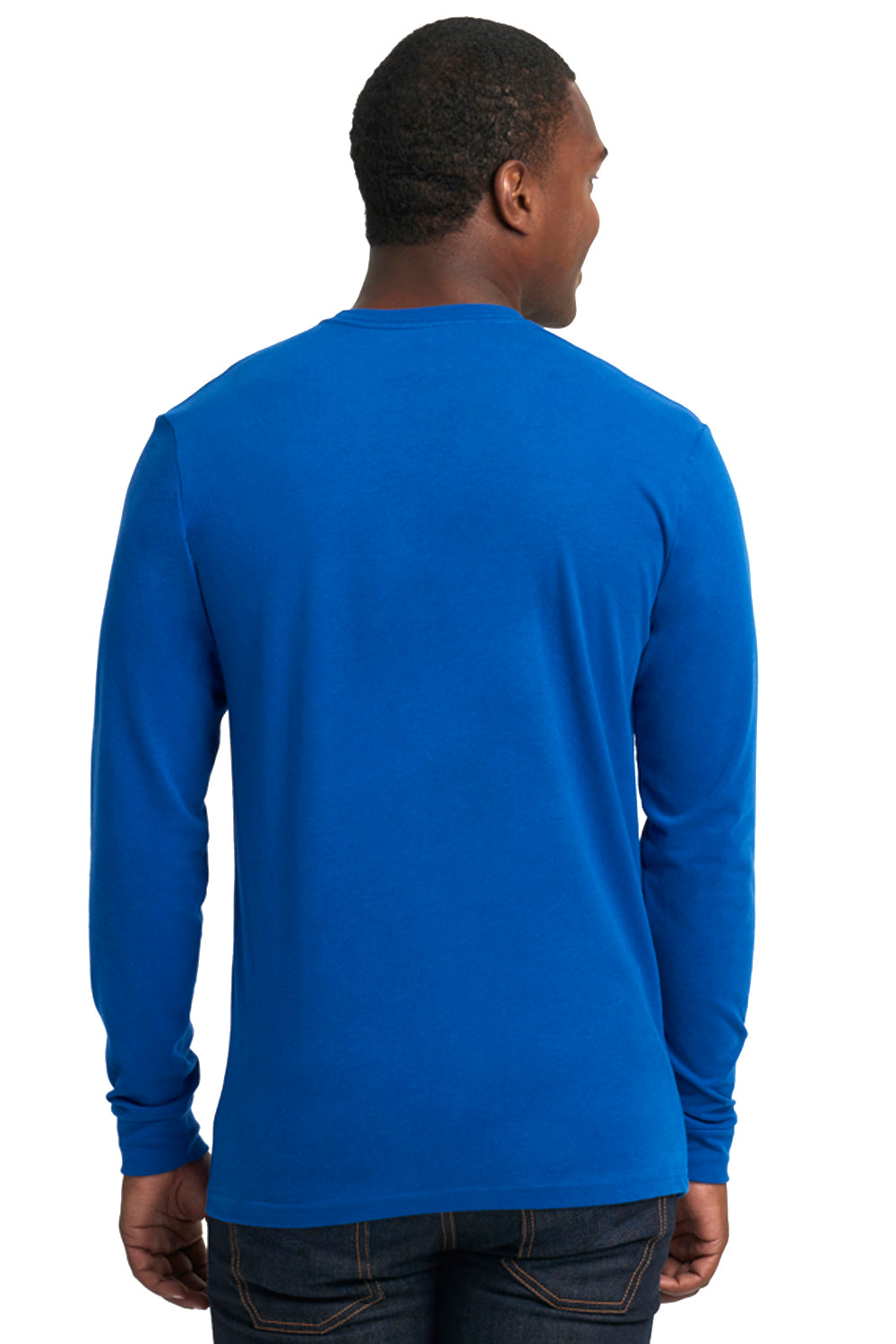 Next Level 6411 Mens Sueded Jersey Long Sleeve Crewneck T-Shirt Royal Blue Model Back