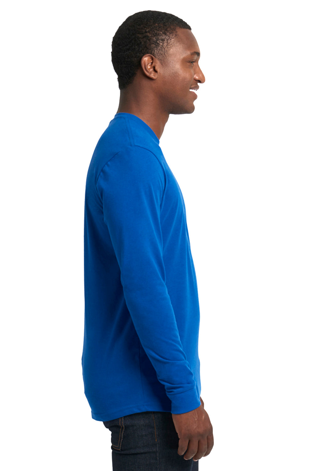 Next Level 6411 Mens Sueded Jersey Long Sleeve Crewneck T-Shirt Royal Blue Model Side