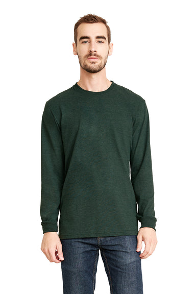 Next Level 6411 Mens Sueded Jersey Long Sleeve Crewneck T-Shirt Heather Forest Green Model Front