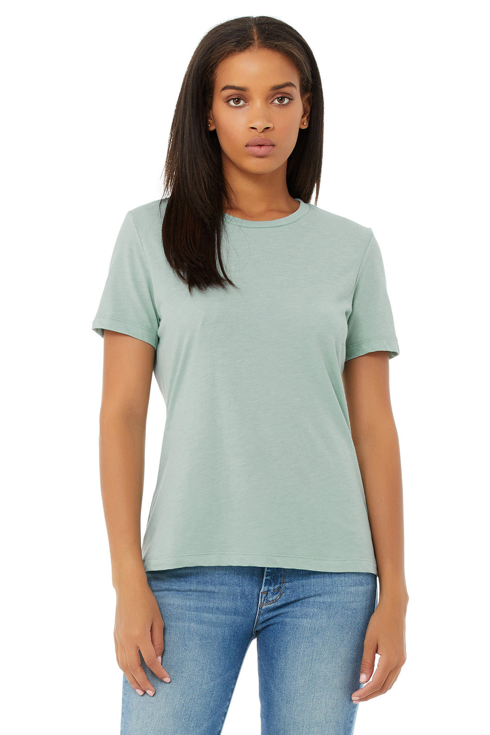 Bella + Canvas BC6413 Womens Short Sleeve Crewneck T-Shirt Dusty Blue Model Front