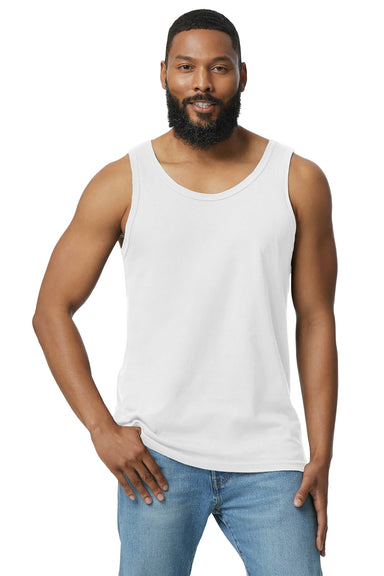 Gildan 64200 Mens Softstyle Tank Top White Model Front