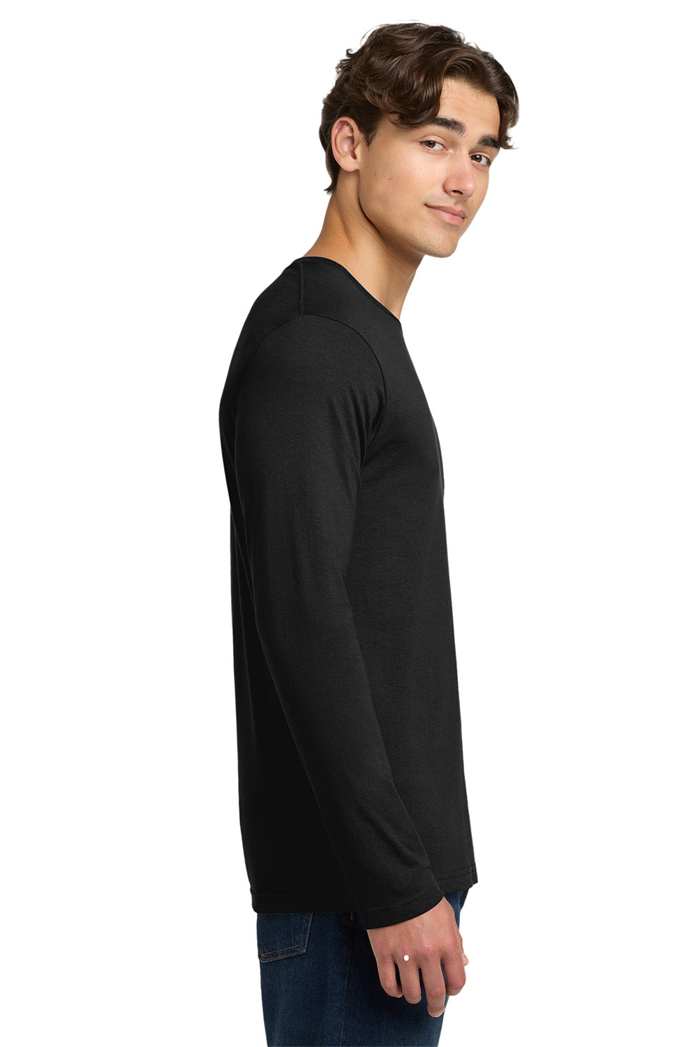 Gildan 64400/G644 Mens Softstyle Long Sleeve Crewneck T-Shirt Black Model Side