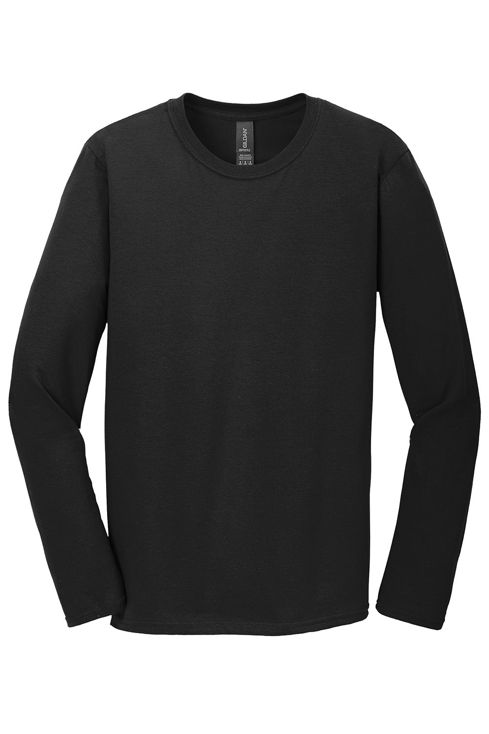 Gildan 64400/G644 Mens Softstyle Long Sleeve Crewneck T-Shirt Black Flat Front