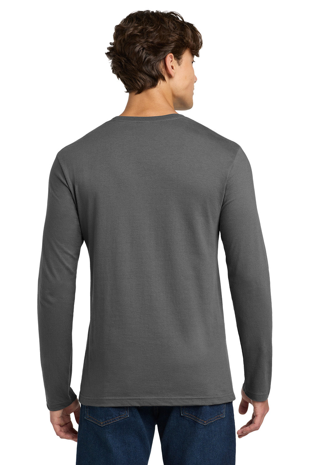 Gildan 64400/G644 Mens Softstyle Long Sleeve Crewneck T-Shirt Charcoal Grey Model Back