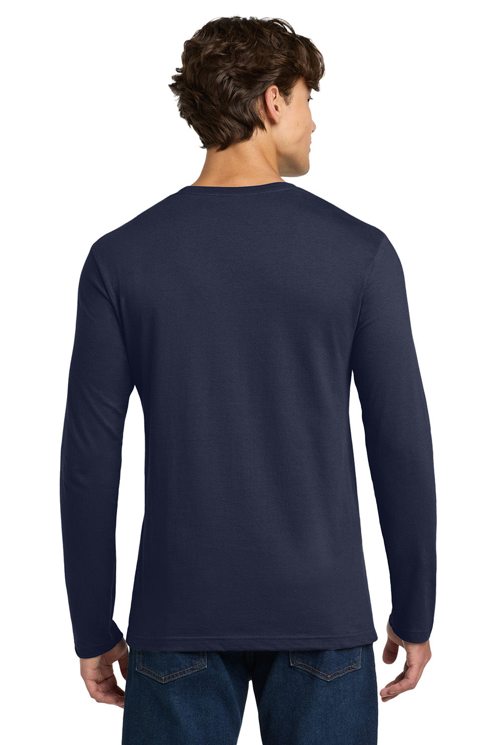 Gildan 64400/G644 Mens Softstyle Long Sleeve Crewneck T-Shirt Navy Blue Model Back