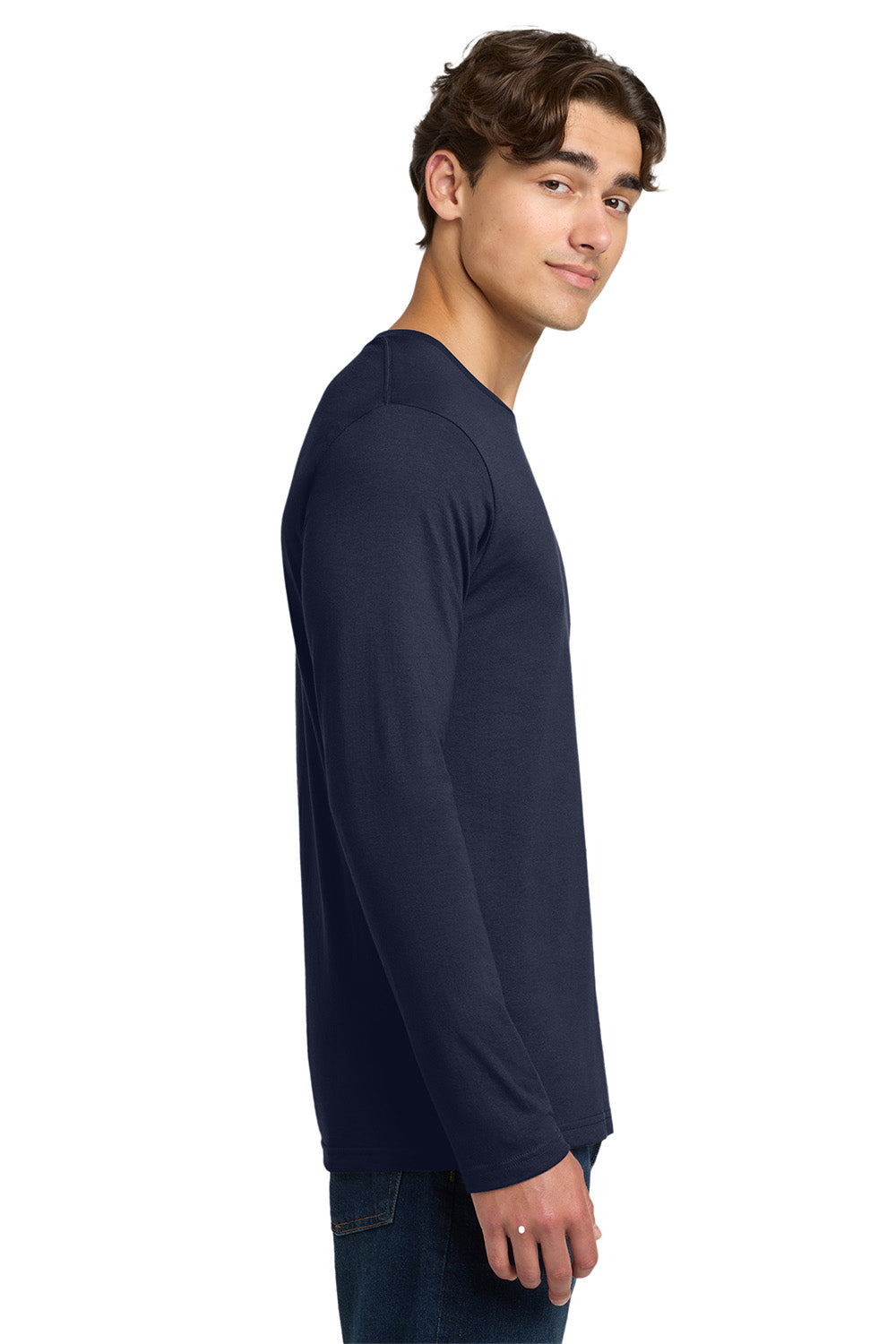 Gildan 64400/G644 Mens Softstyle Long Sleeve Crewneck T-Shirt Navy Blue Model Side