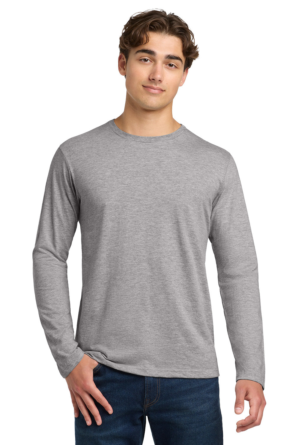 Gildan 64400/G644 Mens Softstyle Long Sleeve Crewneck T-Shirt Sport Grey Model Front