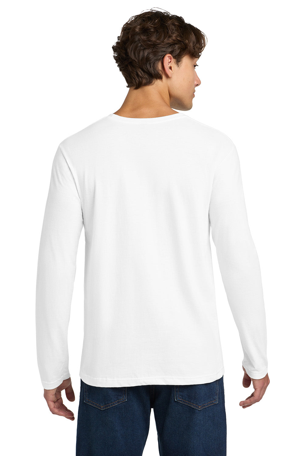 Gildan 64400/G644 Mens Softstyle Long Sleeve Crewneck T-Shirt White Model Back