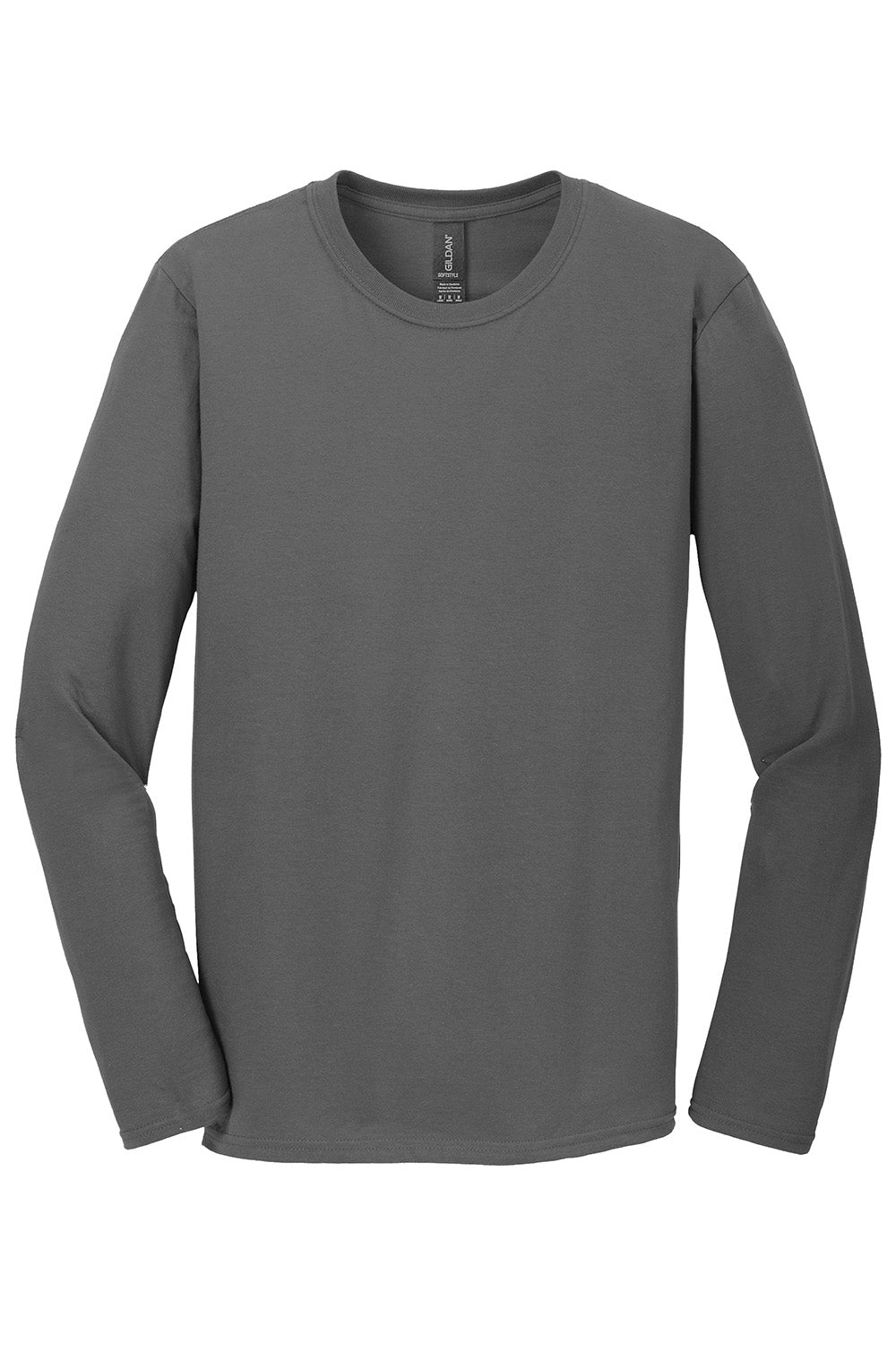 Gildan 64400/G644 Mens Softstyle Long Sleeve Crewneck T-Shirt Charcoal Grey Flat Front