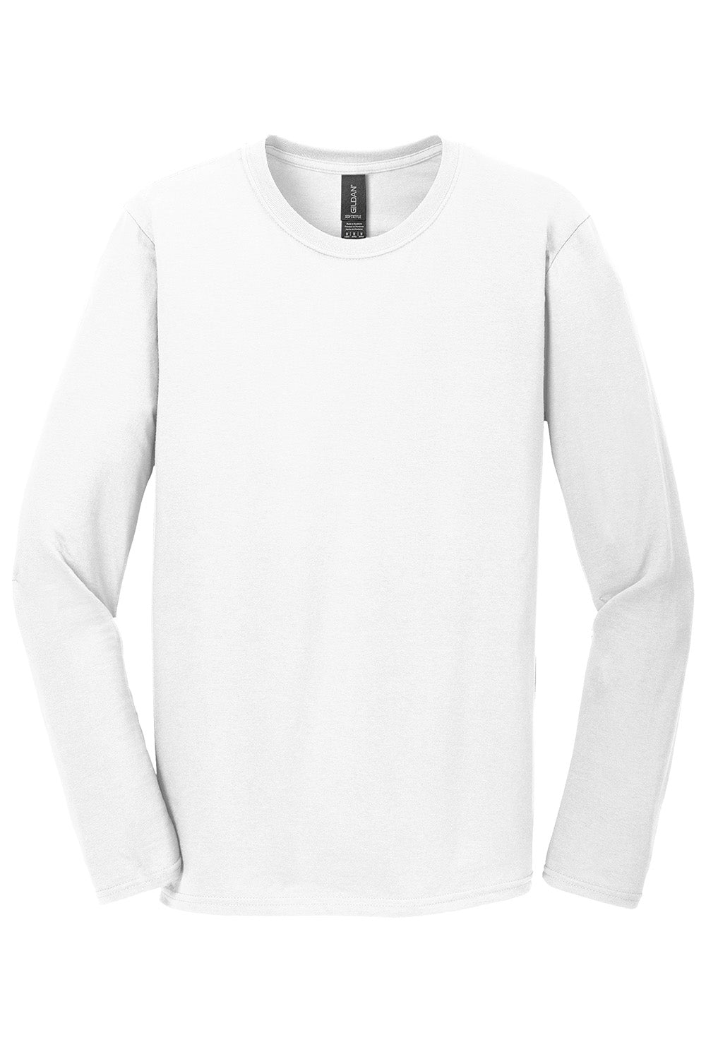 Gildan 64400/G644 Mens Softstyle Long Sleeve Crewneck T-Shirt White Flat Front