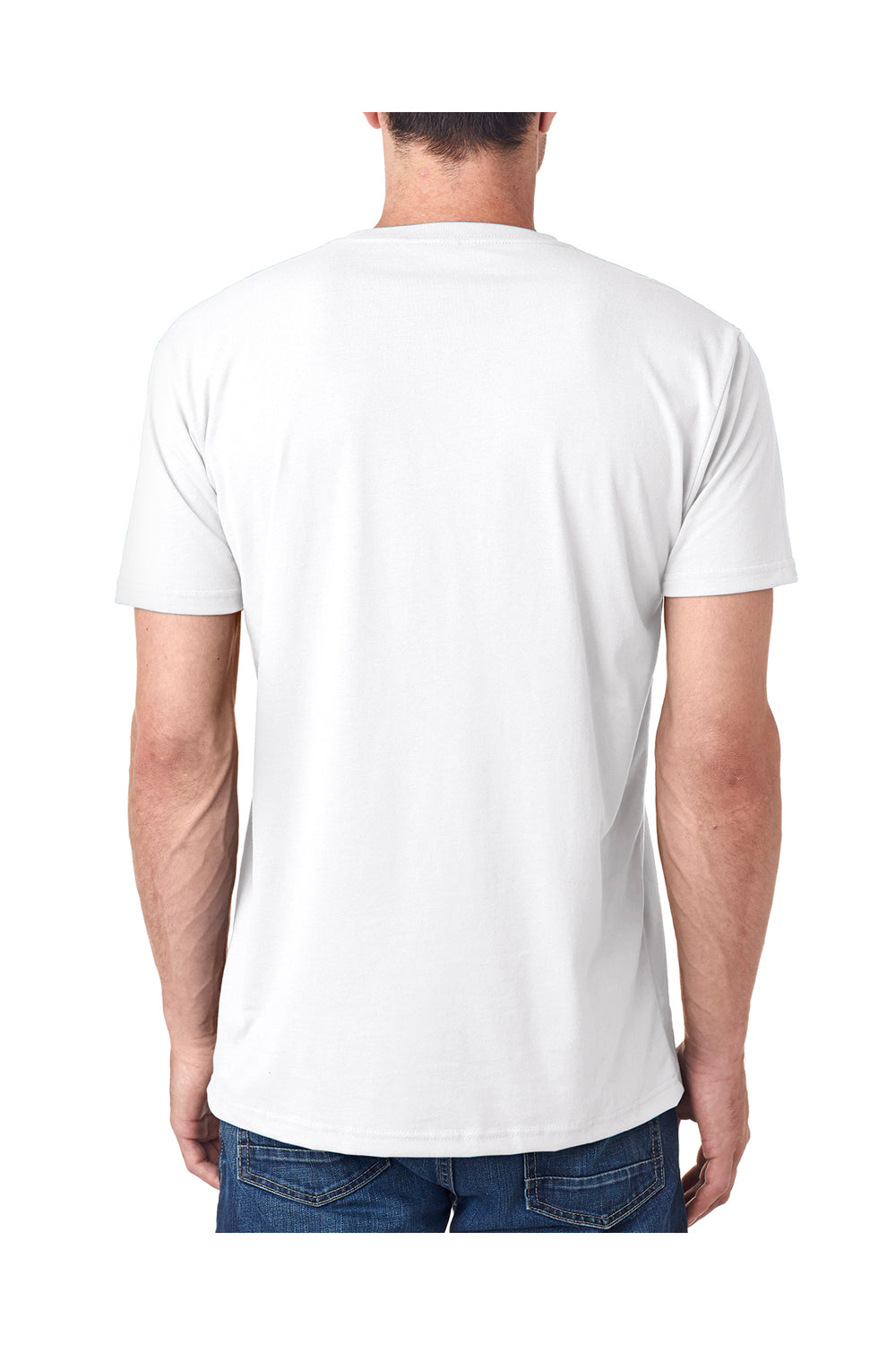 Next Level 6440 Mens Sueded Jersey Short Sleeve V-Neck T-Shirt White Model Back