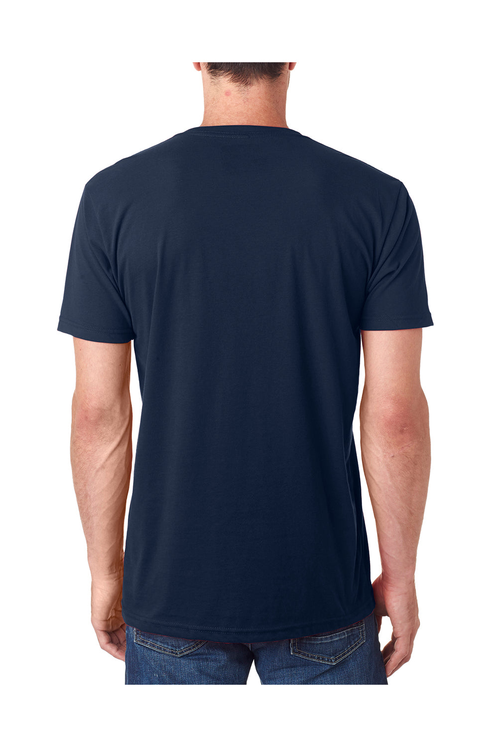 Next Level 6440 Mens Sueded Jersey Short Sleeve V-Neck T-Shirt Midnight Navy Blue Model Back