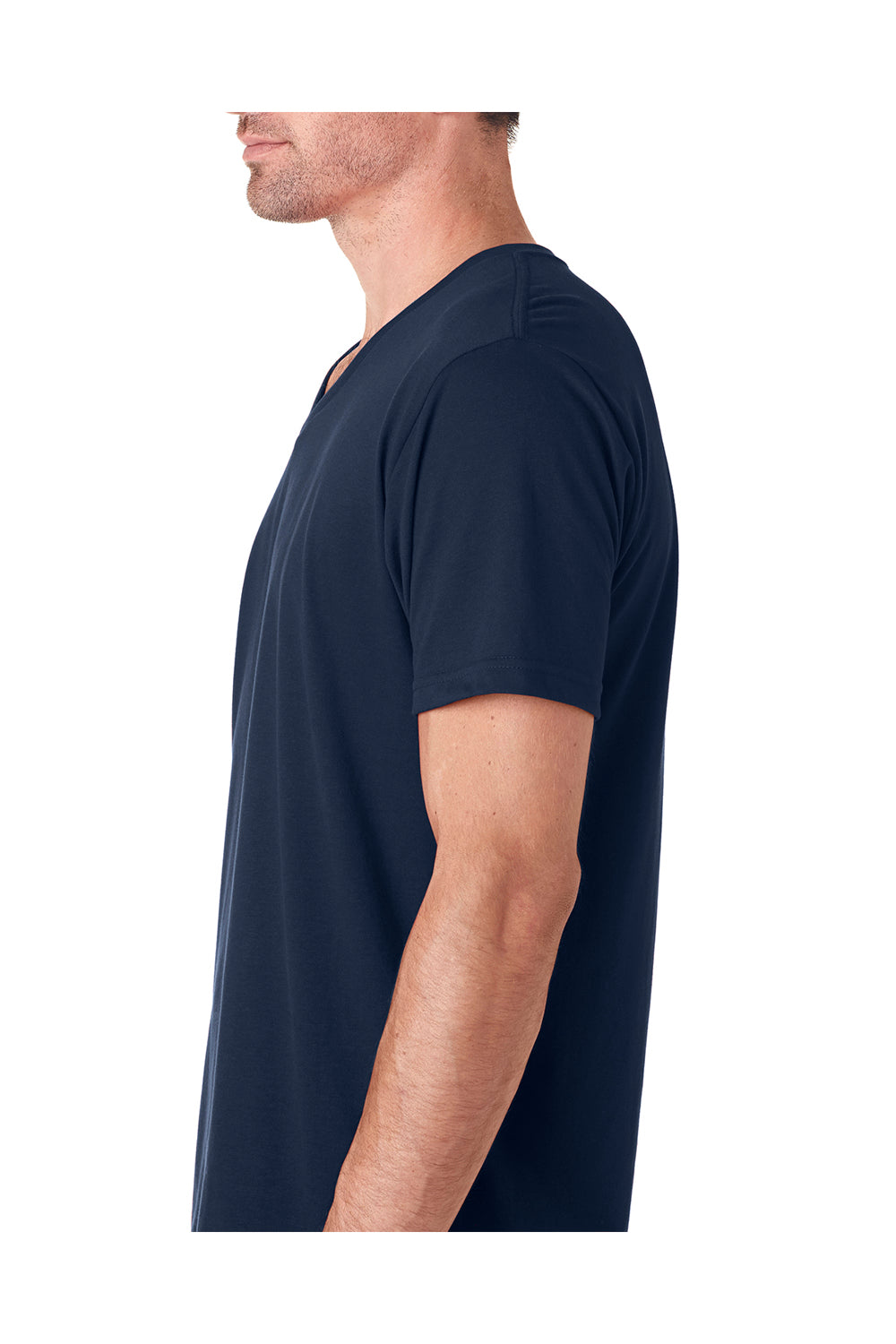 Next Level 6440 Mens Sueded Jersey Short Sleeve V-Neck T-Shirt Midnight Navy Blue Model Side