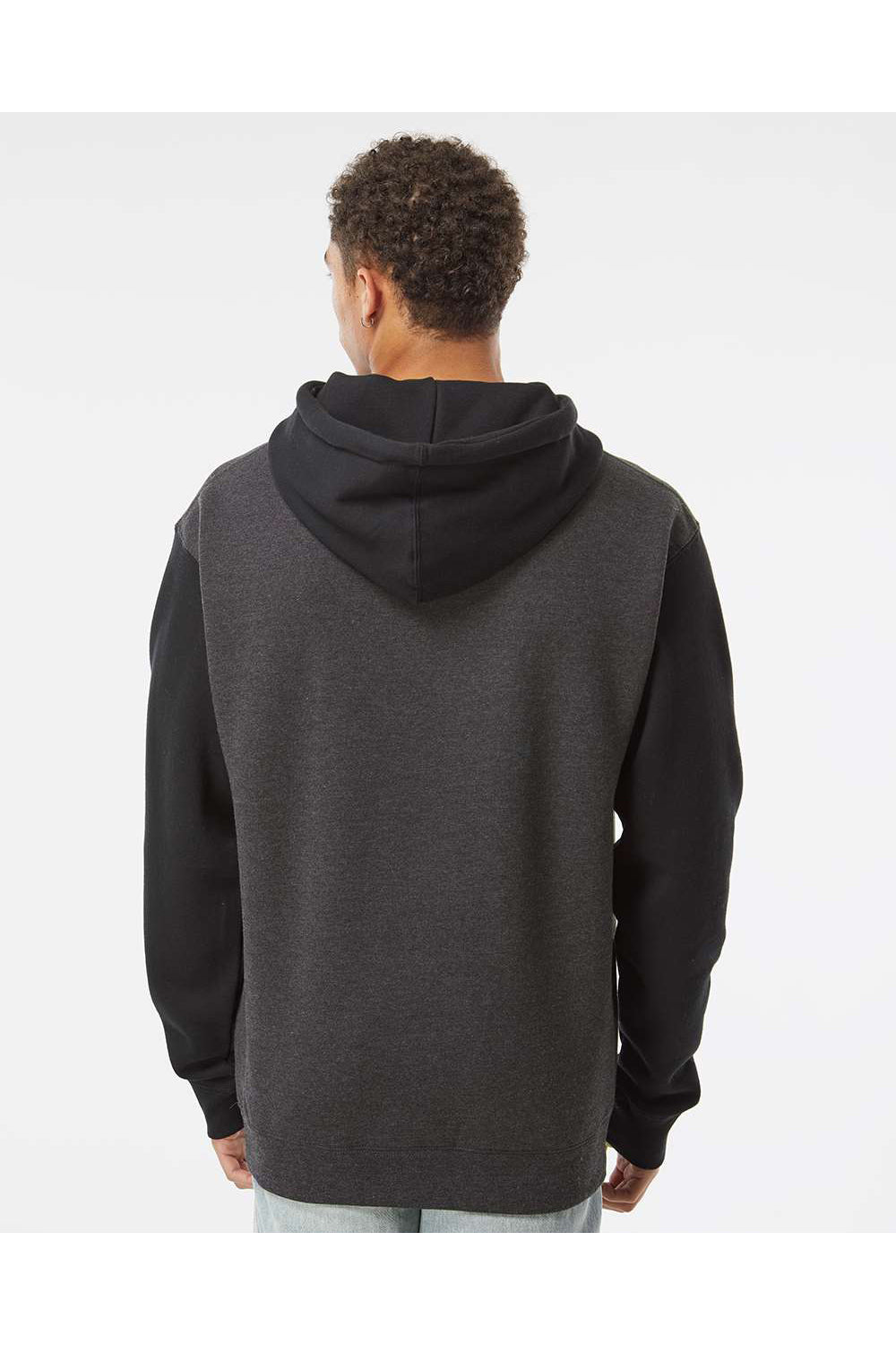 Independent Trading Co. IND4000 Mens Hooded Sweatshirt Hoodie Heather Charcoal Grey/Black Model Back