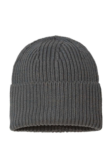 Atlantis Headwear OAK Mens Sustainable Chunky Rib Cuffed Beanie Dark Grey Flat Front