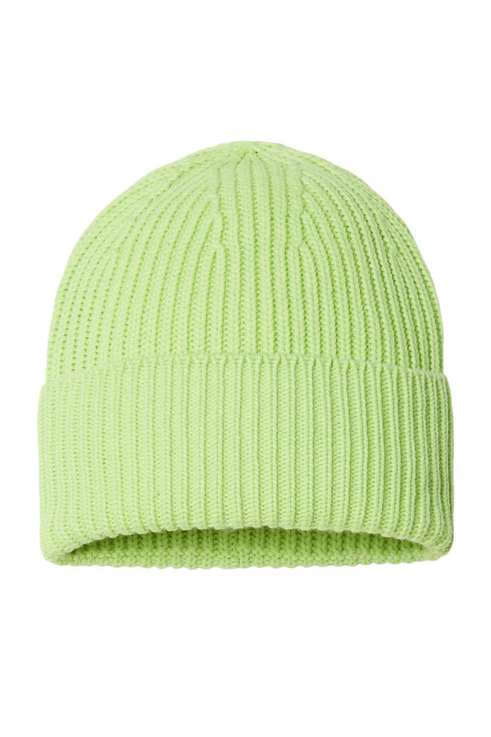 Atlantis Headwear OAK Mens Sustainable Chunky Rib Cuffed Beanie Acid Green Flat Front