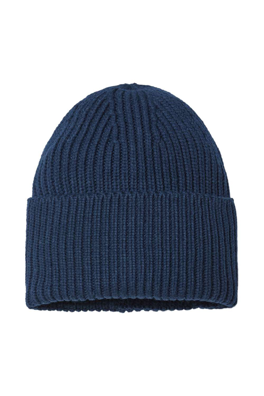 Atlantis Headwear OAK Mens Sustainable Chunky Rib Cuffed Beanie Navy Blue Flat Front