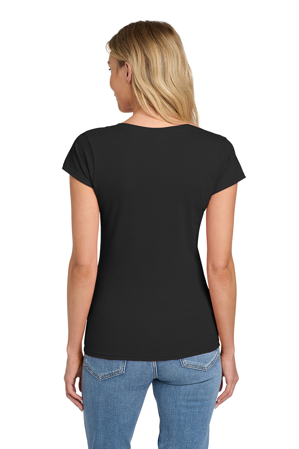 Gildan 64V00L/G64VL Womens Softstyle Short Sleeve V-Neck T-Shirt Black Model Back