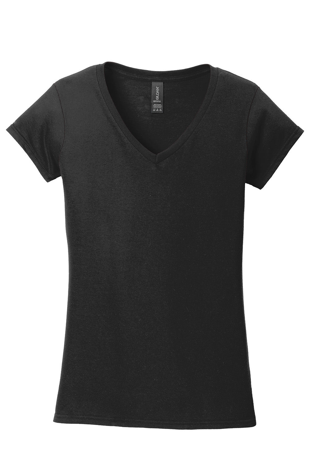 Gildan 64V00L/G64VL Womens Softstyle Short Sleeve V-Neck T-Shirt Black Flat Front