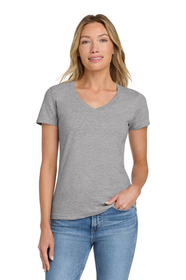 Gildan 64V00L/G64VL Womens Softstyle Short Sleeve V-Neck T-Shirt Sport Grey Model Front