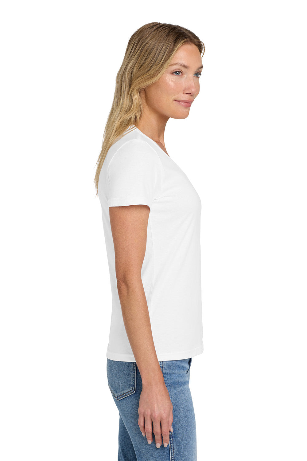 Gildan 64V00L/G64VL Womens Softstyle Short Sleeve V-Neck T-Shirt White Model Side