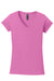 Gildan 64V00L/G64VL Womens Softstyle Short Sleeve V-Neck T-Shirt Azalea Pink Flat Front