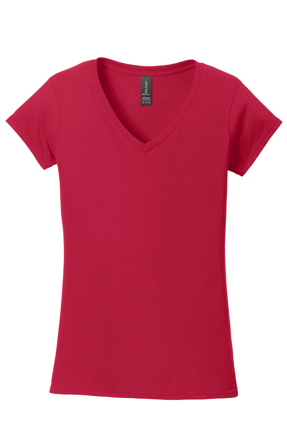 Gildan 64V00L/G64VL Womens Softstyle Short Sleeve V-Neck T-Shirt Cherry Red Flat Front