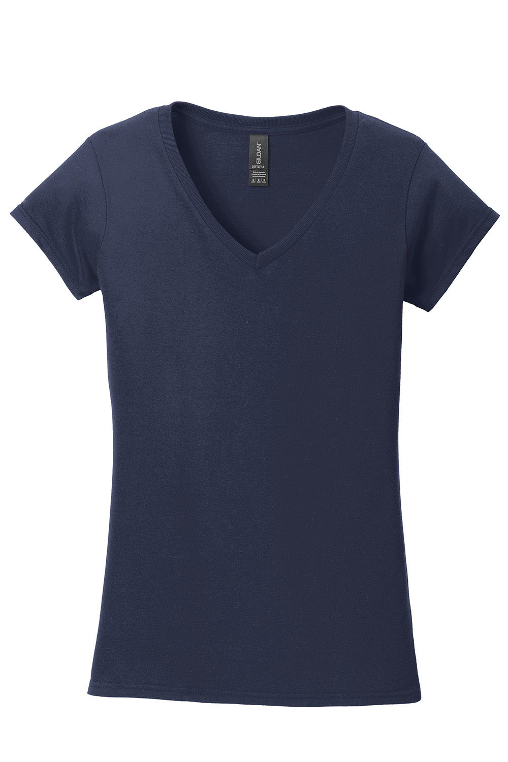 Gildan 64V00L/G64VL Womens Softstyle Short Sleeve V-Neck T-Shirt Navy Blue Flat Front