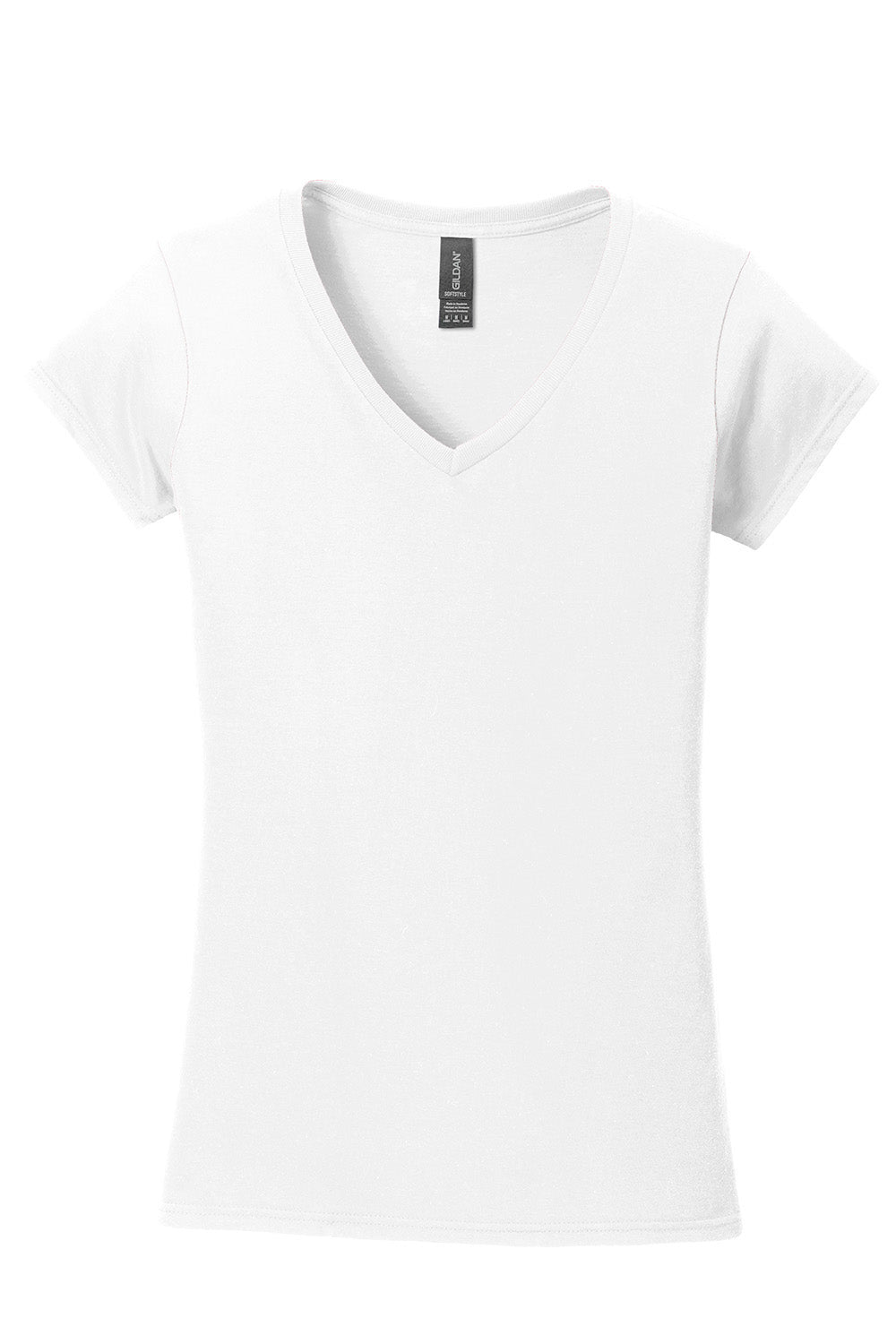 Gildan 64V00L/G64VL Womens Softstyle Short Sleeve V-Neck T-Shirt White Flat Front