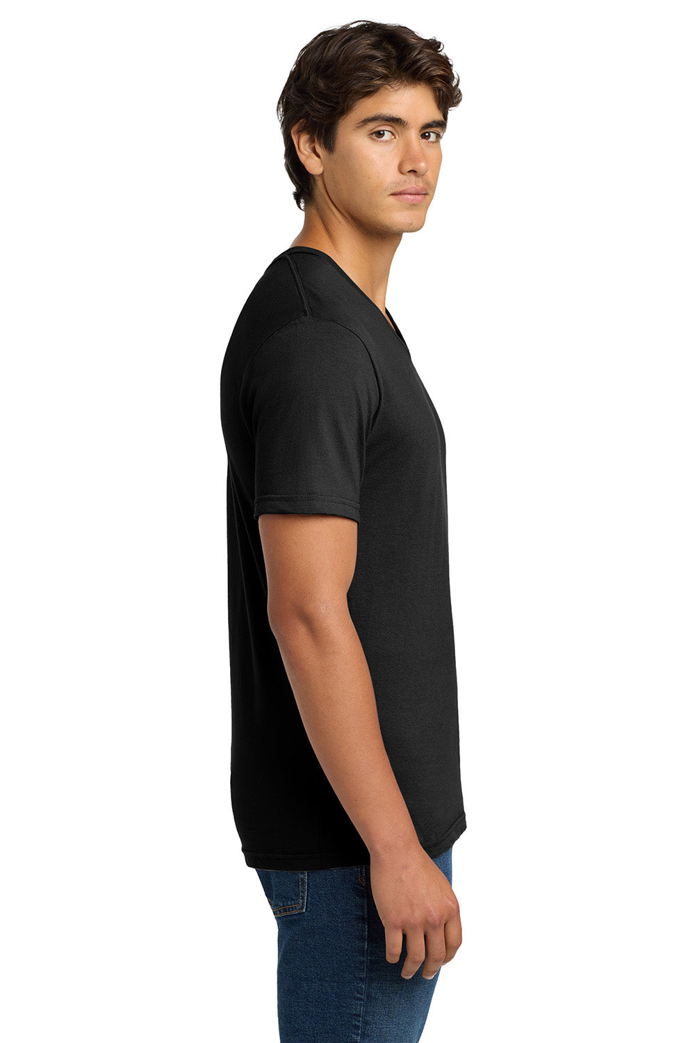 Gildan 64V00/G64V Mens Softstyle Short Sleeve V-Neck T-Shirt Black Model Side