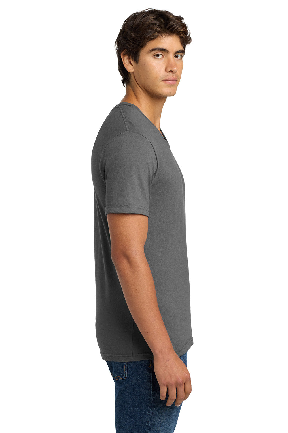 Gildan 64V00/G64V Mens Softstyle Short Sleeve V-Neck T-Shirt Charcoal Grey Model Side