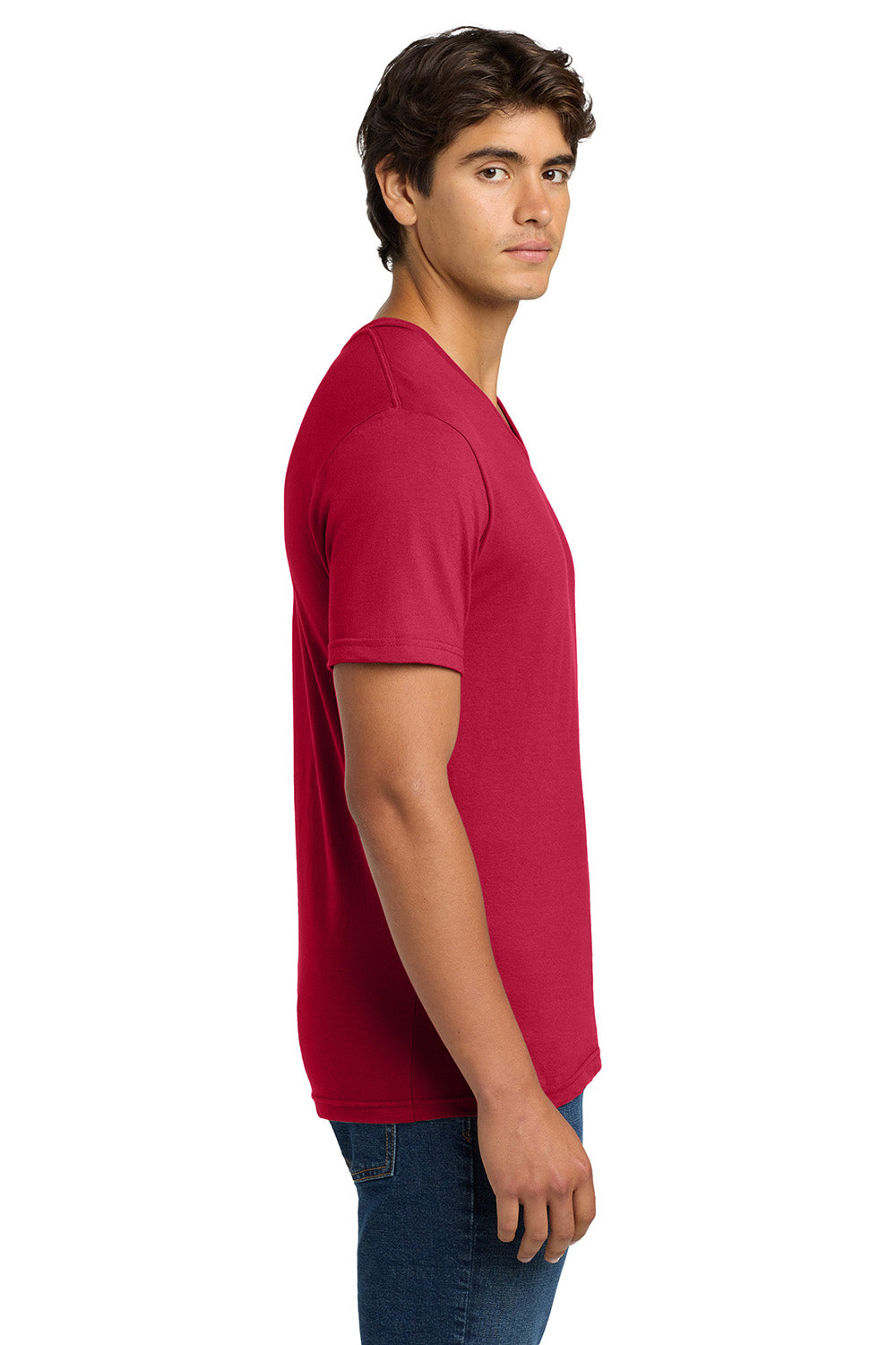 Gildan 64V00/G64V Mens Softstyle Short Sleeve V-Neck T-Shirt Cherry Red Model Side