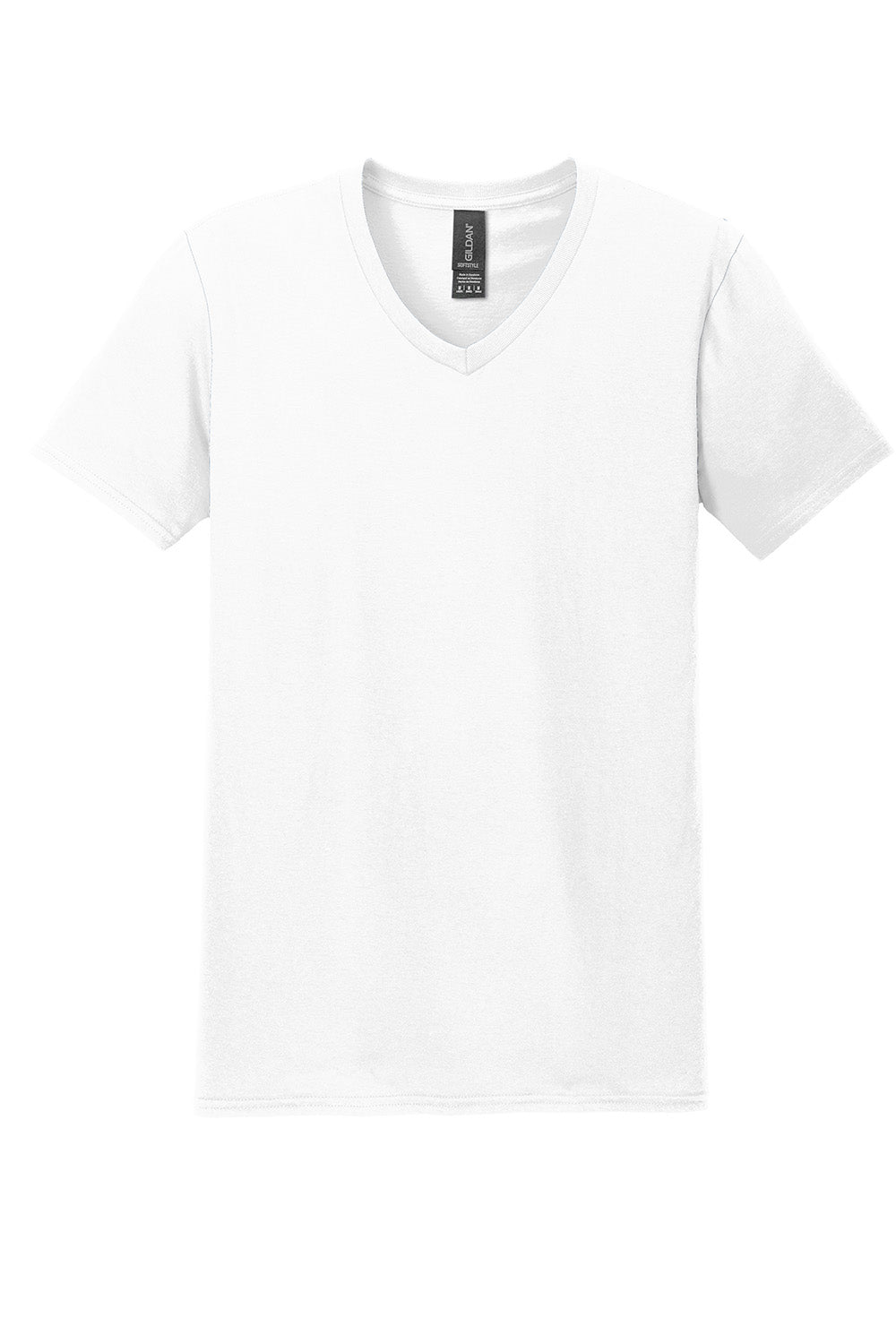 Gildan 64V00/G64V Mens Softstyle Short Sleeve V-Neck T-Shirt White Flat Front